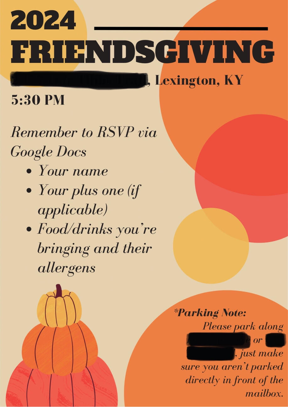 Friendsgiving Invitation Flyer. Designed via Canva.