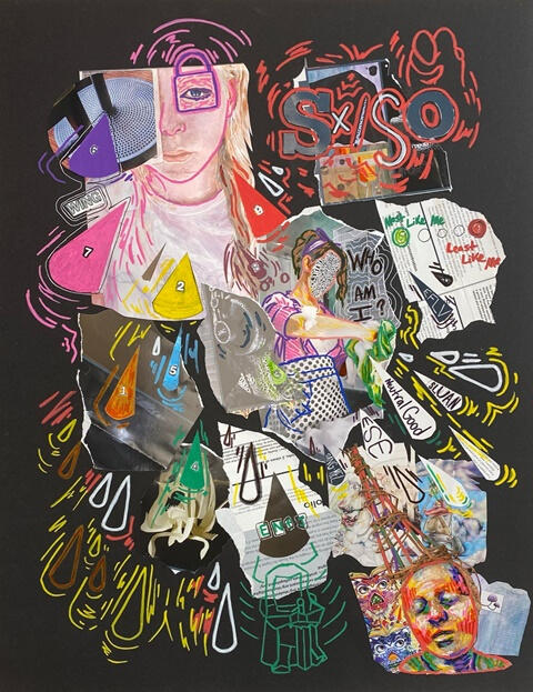 'Loyalist to the Psyche.' Collage material and paint pens.